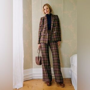 Sezane Christie Jacket Pink and Brown Blazer Size 40 Multicolored Check Print